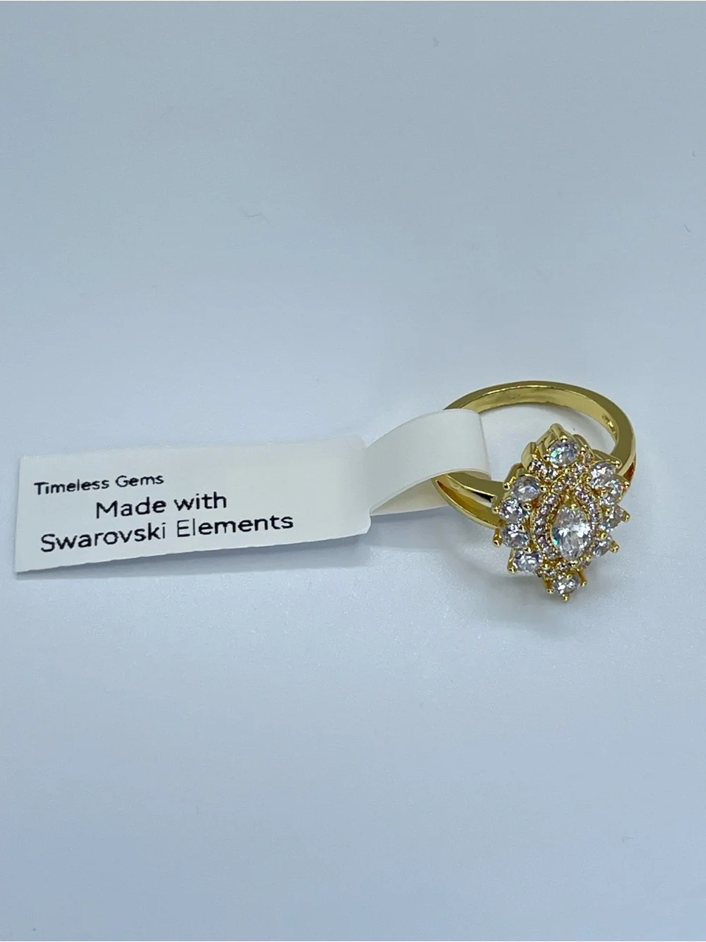 Swarovski Crystal Elements White Crystal Art Deco Ring Vintage Look Sz 6